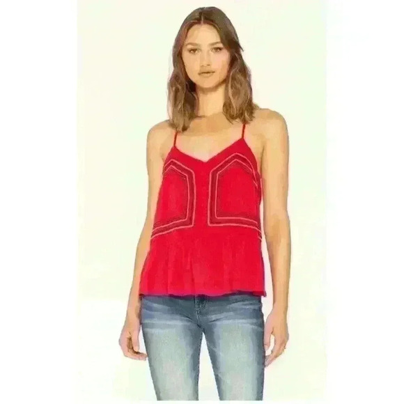 NWT Miss Me Red Sleeveless Razor Back Embroidered Top. Size M - Picture 1 of 11